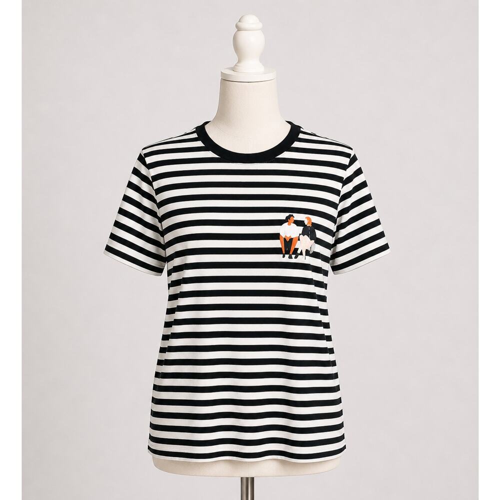 Global T Shirt Design Program MOMA Striped Black & White Shirt People Graphics M